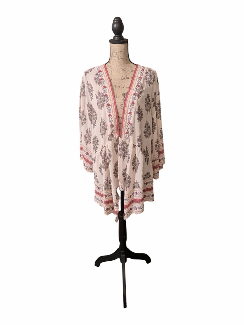Xhilaration Cream Floral Kimono with Pink and Yellow Border